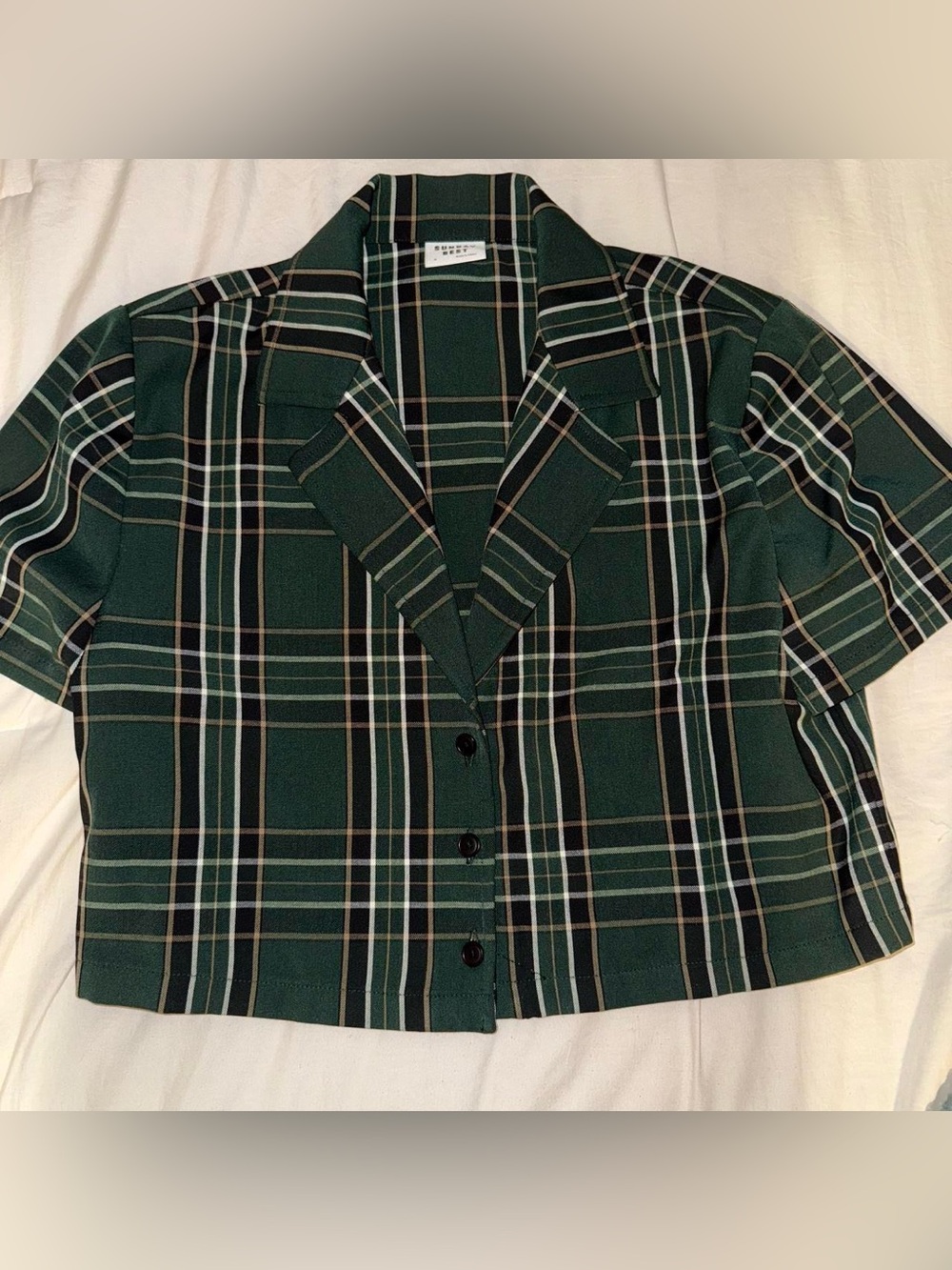 Aritzia Sunday best plaid green button up crop top